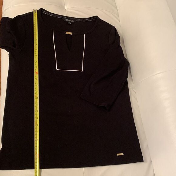Ellen Tracy Black Cotton Knit 3/4 Sleeve Keyhole Neck Top Blouse Size L - Picture 5 of 9